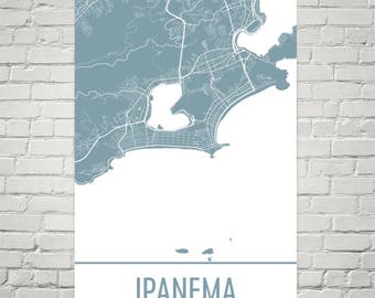 Ipanema Beach Map Art Print: Rio De Janeiro, Brazil
