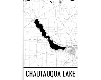 Chautauqua Lake NY Map Art Print, Upstate New York Decor
