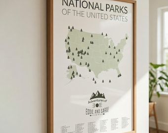 Gepersonaliseerde kaart met punaise nationale parken VS - cadeau checklist 63 parken