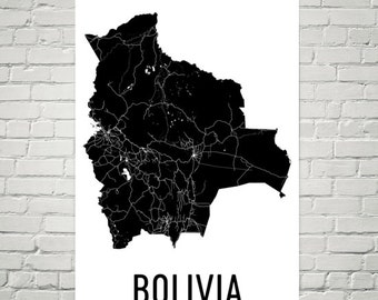 Bolivia Map, Map of Bolivia, Bolivian Art, Bolivia Decor, Bolivia Gift, Bolivia Print, Bolivia Poster, Bolivia Wall Art, Bolivia Map Art