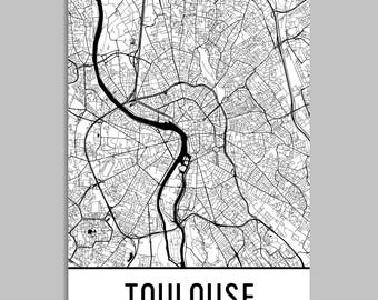 Toulouse France Map Art Print: Modern City Street Design