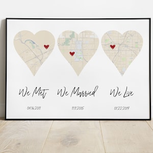 We Met, We Married, We Live, Family Dates, What A Difference A Day Makes, Best Days of Our Lives, Triptych, Where We Met Map, Date Sign image 1