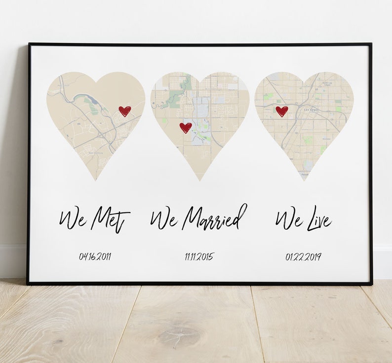 We Met, We Married, We Live, Family Dates, What A Difference A Day Makes, Best Days of Our Lives, Triptych, Where We Met Map, Date Sign image 1