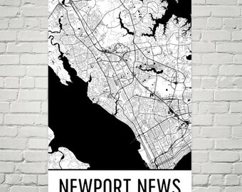 Newport News VA Street Map Art Print, Modern Wall Decor