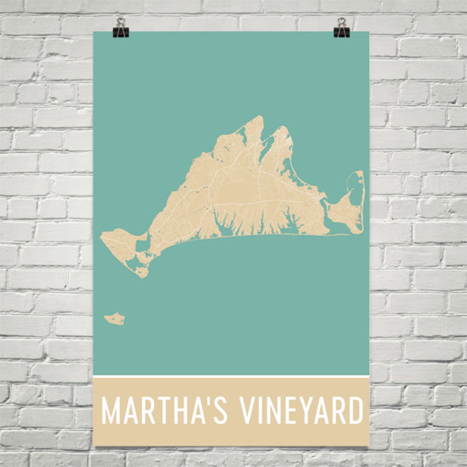 Martha's Vineyard Map Martha's Vineyard Art Etsy