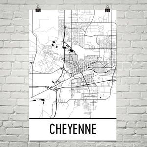 Carte Cheyenne Cheyenne Wyoming Art, Cheyenne impression, affiche Cheyenne Wyoming, Cheyenne murale, Art, carte de Wyoming, dans le Wyoming cadeaux, Wyoming Decor, carte Art