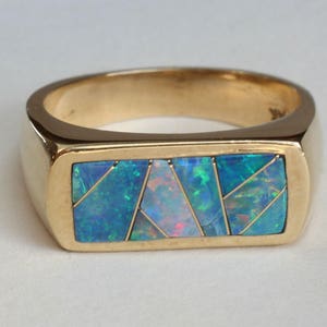 Australian Opal Inlay Inlaid Ring 14k Gold