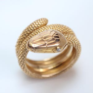 Snake Ring 14k Gold Diamond Eyes Heavy