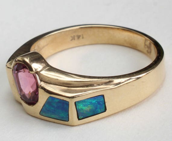 Opal Inlay Inlaid Ring Garnet Rhodolite Australia… - image 8