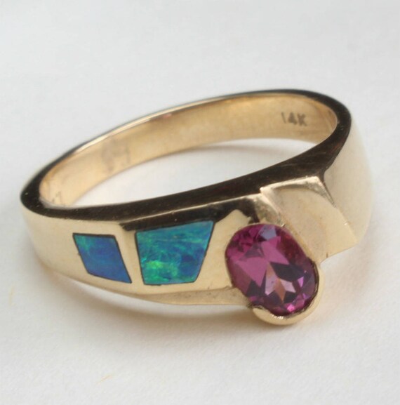 Opal Inlay Inlaid Ring Garnet Rhodolite Australia… - image 9