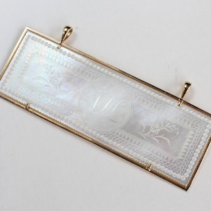 Antique Chip Gambling Chip Mahjong Mother of Pearl 14k Gold Frame Pendant