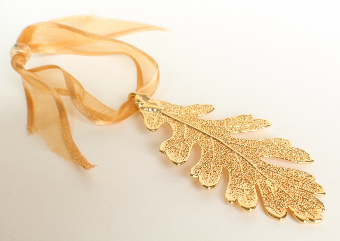 Oak Leaf Ornament Lace 24k Gold Dipped Real Leaf Etsy