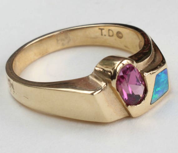 Opal Inlay Inlaid Ring Garnet Rhodolite Australia… - image 2