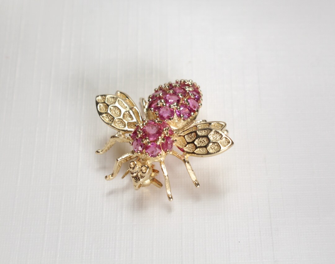 Bee Insect Pin Brooch 14k Gold Pin Pendant Rubies - Etsy