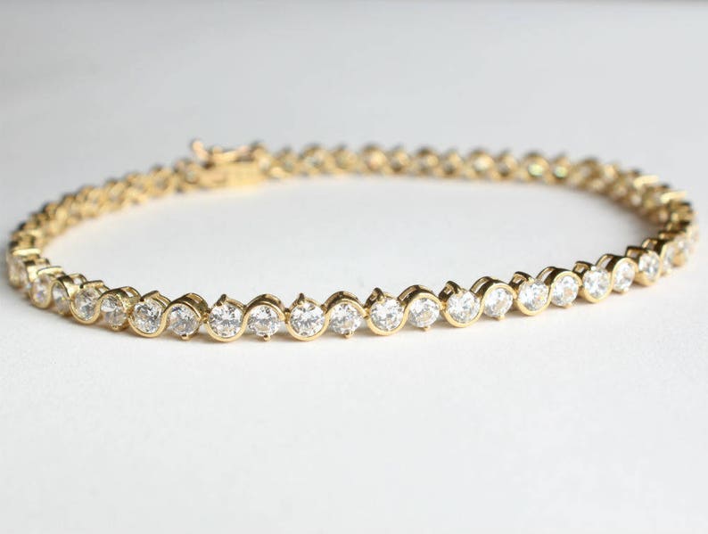 CZ Cubic Zirconia Tennis Bracelet 14k Gold | Etsy