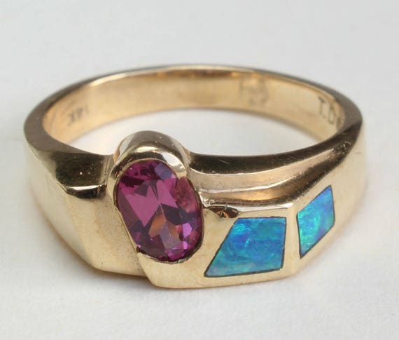 Opal Inlay Inlaid Ring Garnet Rhodolite Australia… - image 10