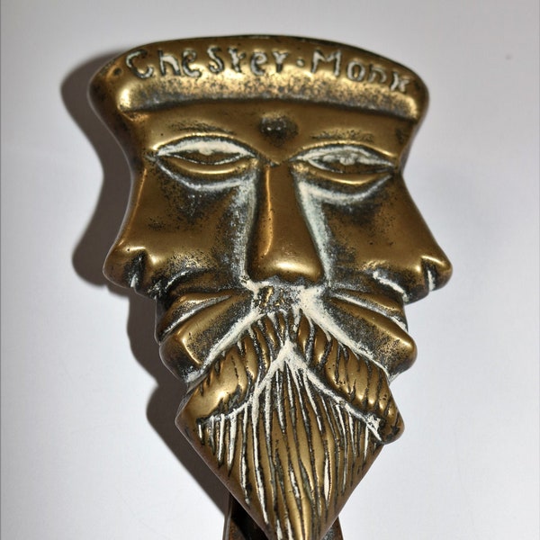 Rare Chester Monk Brass Door Knocker: Medieval Benedictine, Janus Head