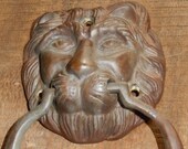 Early Victorian Door Knocker, Original Lion Knocker Bronzed Patina, Large Door Rapper, Antique Door Bell, Door Furniture, Medieval Lion Face