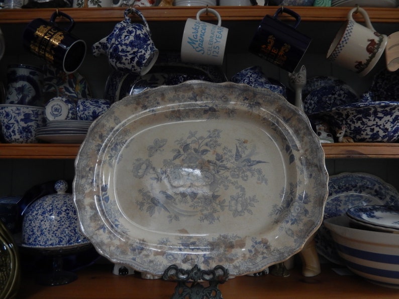 Antique Very Large Meat Platter c 1840s Pale Blue Platter Etsy