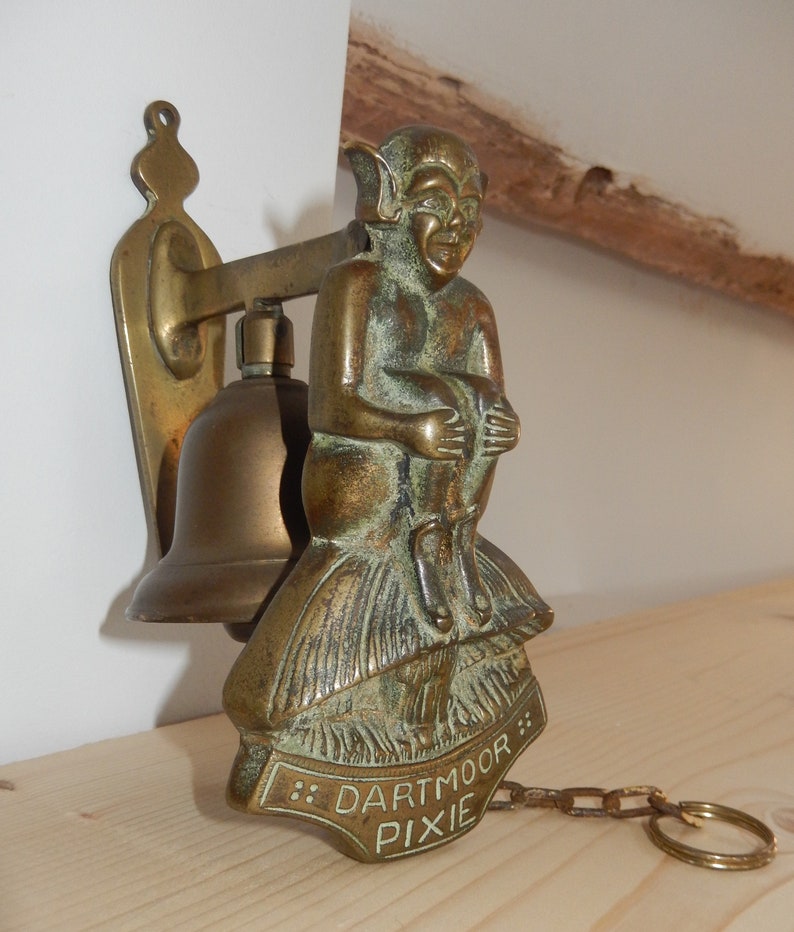 Rare Pixie Hanging Door Bell Vintage Brass Pull Chain Bell Etsy