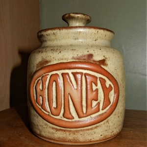 Handthrown Studio Pottery Honey Pot: Retro Orange Kitchenware
