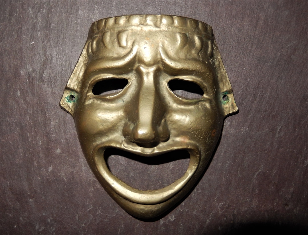 Comedy Theatre Mask, Wall Sculpture, Brass Wall Mask, Ancient Greek