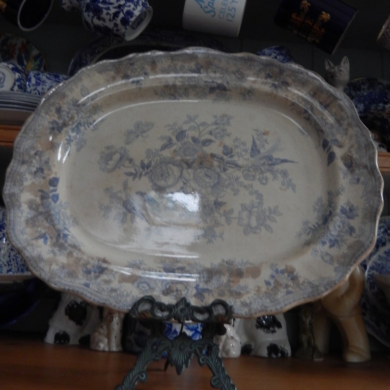 Antique Very Large Meat Platter c 1840s Pale Blue Platter Etsy