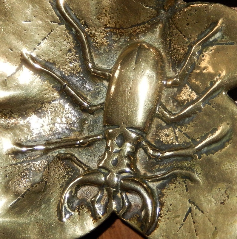 Unusual Trinket Tray, Vintage Brass Stag Beetle, Tree Leaf, Large Spider. Antlers Male Stag Ring Dish, Lucauidae Family, Wildlife, Ring Dish image 8