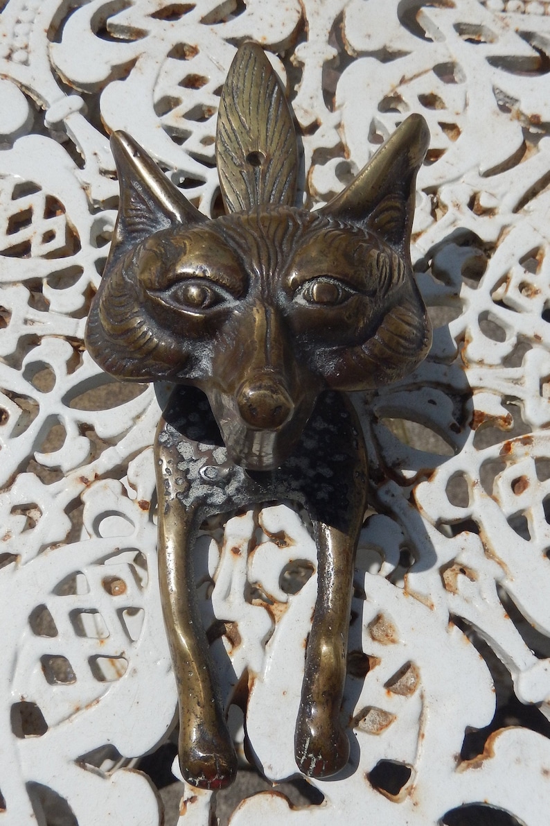 SOLID BRASS FOX HEAD DOOR KNOCKER VINTAGE RETRO STYLE COUNTRY COTTAGE