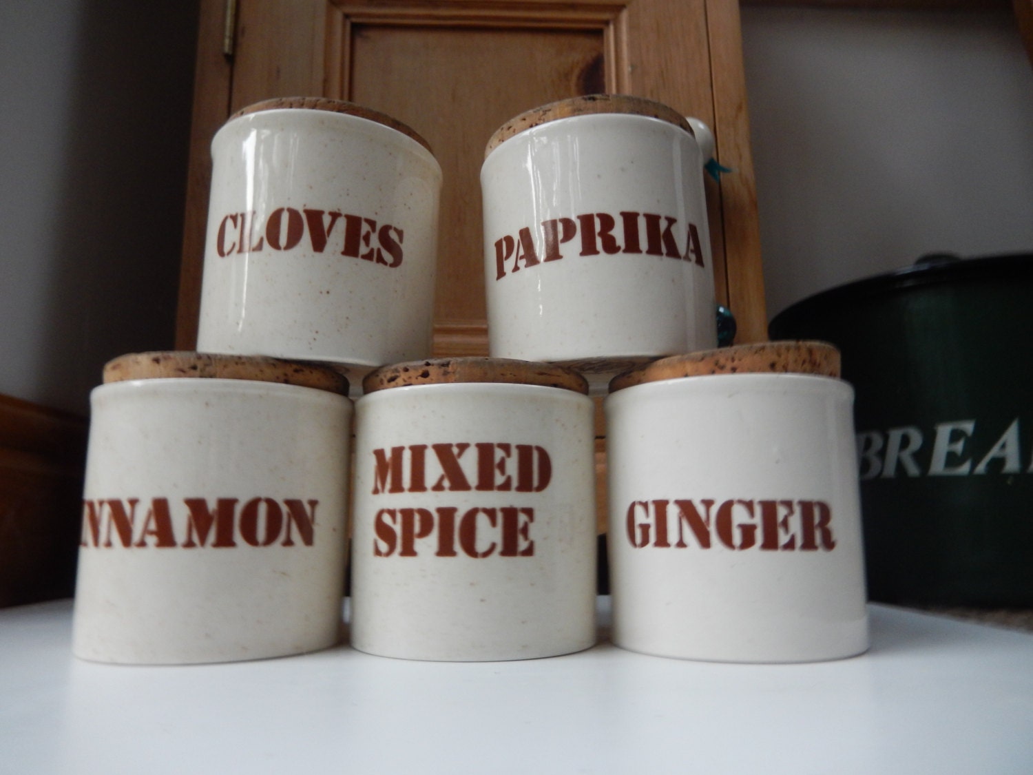 Retro Spice Jars Cork Lids Ceramic Staffordshire Potteries Etsy