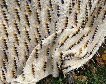 Warme Wolldecke Handgemachte Decke Picknickdecke Decke für Rest Natürliche Schafwolldecke Hutsul Blau Gelb Decke Geschenk
