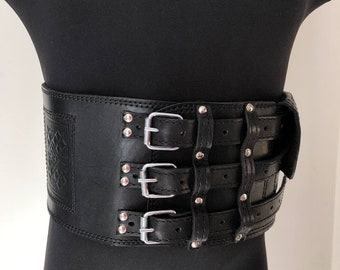 Handmade Black Leather Men's Corset Belt Wide Viking Style, Waist Belt  for Athletic Support Unique Gift for Him