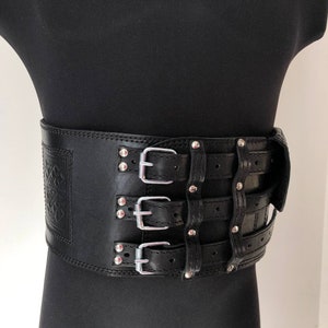 Handmade Black Leather Men's Corset Belt - Wide Viking Style, Waist Belt for Athletic Support - Unique Gift for Him