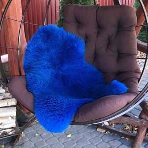 SHEEPSKIN Rug Natural BIG rug made of blue sheepskin 48x30 inches Genuine leather Eco decorative rug Fluffy cape Sheep Exclusive rug Yeti