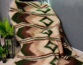 Handwoven Wool Queen Blanket, Fluffy Sheep Rug, Carpathian Design