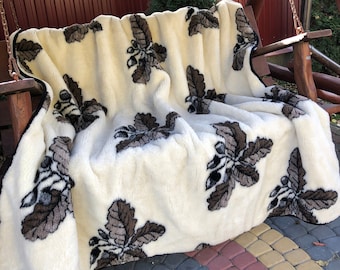 Manta de lana BIG SHEEP muy cálida Manta de invierno a cuadros 100 % natural de WOOLMARK Manta mullida Manta para bebé Piel de oveja de lana merino hecha a mano