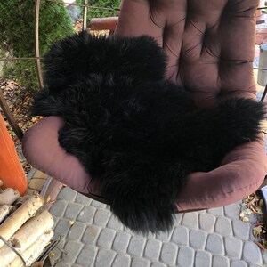 REAL eco SHEEPSKIN BLACK sheepskin Warm soft rug Exclusive Yeti Sheepskin Rug Genuine leather wool 100% Fluffy cape Warm decor long