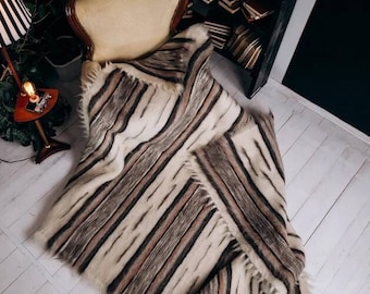 Striped Blanket Wool Blanket Wool Coverlet King Blanket Throw Blanket Woven Blanket Bedroom Decor Sofa Throw Striped Coverlet Wool Blankets