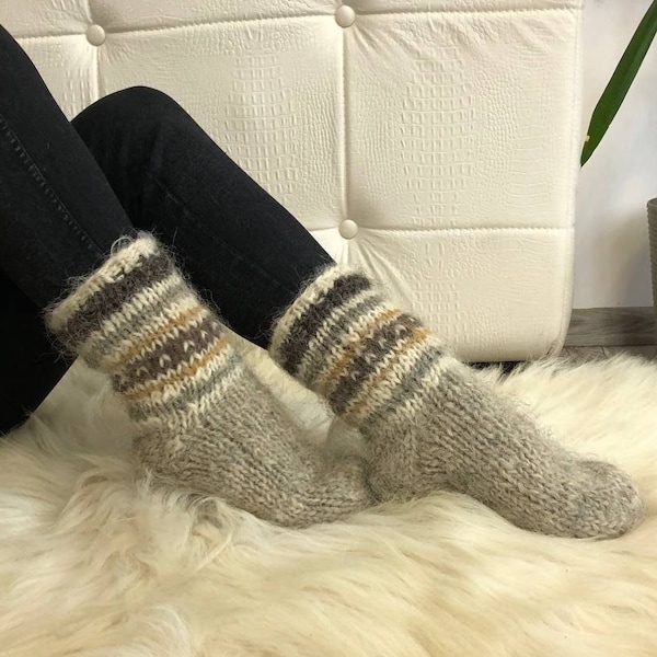 Scandinavian Wool Socks Hand Knitted Pure Sheep Wool, 100% Natural Warm, Unisex Socks, Knitted winter socks, Therapeutic, All Sizes, Gift