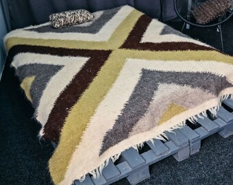 Striped Swedish wool blanket wool blanket Queen size bedspread California king blanket Natural organic underlay Scandinavian wool blanket
