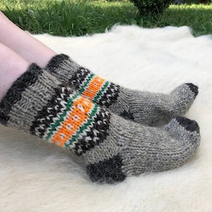 Grey Woolen Socks//Hand knitted wool socks//Extra Thick//Large Sizes//Pure wool socks//Bed wool socks//Organic wool//Knitting from Ukraine
