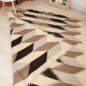 Woven Scandinavian handmade rug Weighted rugs for living room Mid century modern area rug 100% Wool berber Carpet Floor rugs Heavy Kilim