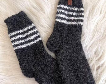 Ready to Ship Unisex Natural Wool Socks, Knitted Boots Socks, Woolen Scandinavian Socks with Ornaments, Christmas Gift idea