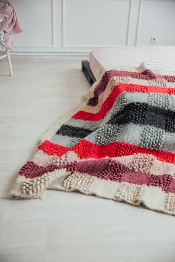 Woven Scandinavian Handmade Rug Weighted Rugs for Living Room Mid Century  Modern Area Rug 100% Wool Berber Carpet Floor Rugs Wool Blanket 