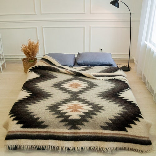 Wool Blanket Bed Cover Woven Blanket Gray Wool Bedding Soft Etsy Canada