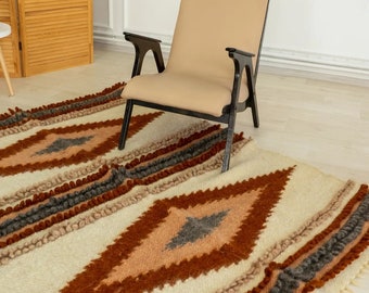 Wool living room modern rug//Scandinavian rug runner//Handwoven pure wool rugs//Handmade woven carpet//Sheep wool rug rag//
