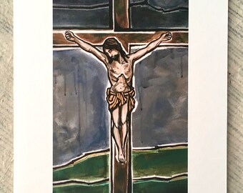 Crucifixion, Modern Icon, Jesus on the Cross, Catholic Artwork, Jesus, Crucifixion icon, Catholic gift