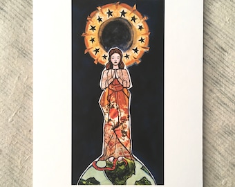 Trust in Mary's Intercession, small icon Giclee print, Mary modern icon, Mary painting, Mary gift, devotion to Mary, Mary on Earth