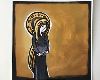 Mary with Child. Mary pregnant painting. Mary in art. Modern painting Mary. Giclee Fine Art Print.