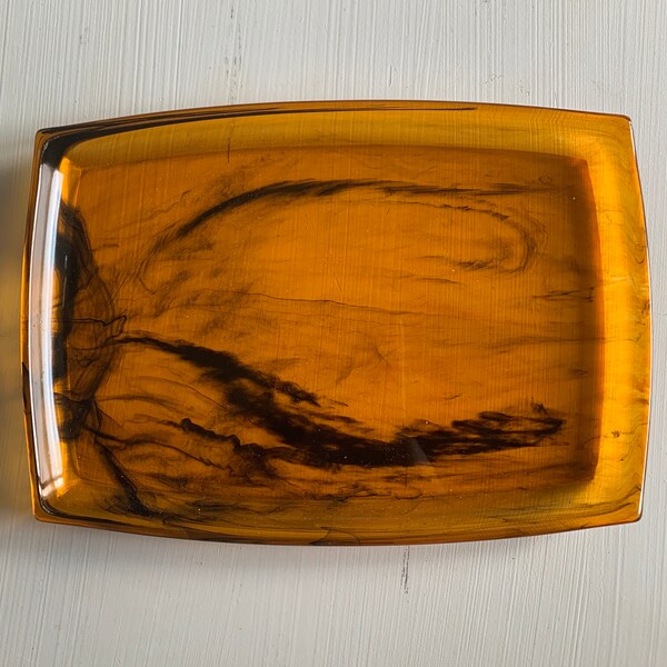 Vintage 1970's Lucite Faux Tortoiseshell   Rolling Vanity Tray